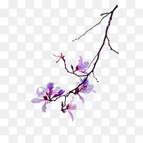 紫色水墨树枝花朵装饰图案