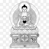 传统风格白描释迦牟尼佛坐像画像