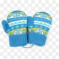 蓝色带线条毛线保暖手套