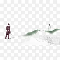 手绘人和山水