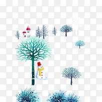 卡通小树和雪人