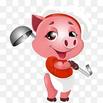 卡通背勺子粉色厨师小猪