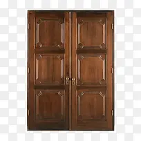 褐色的方格雕刻双扇门