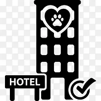 宠物酒店建筑与验证标志图标