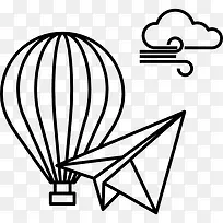 热气球的纸飞机和风图标