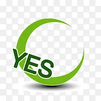 弧形绿色yes标签矢量素材