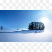 蓝天白云雪地树林