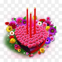 蜡烛与鲜花组成的心形图片素材