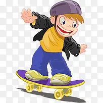 卡通男孩骑滑板车图案