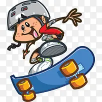 卡通人物骑滑板车图案