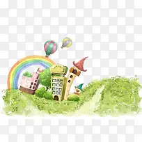 手绘房子和草地