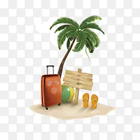 沙滩风情 卡通 椰子树 行李 吊牌