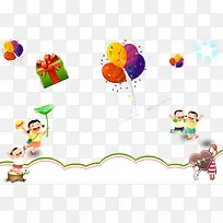 卡通孩童礼物气球装饰背景