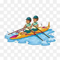 矢量卡通两个男孩划船运动