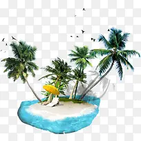 沙滩  海岛 椰树  浪花  海边