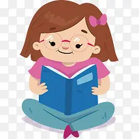 看书读书的小女孩插画