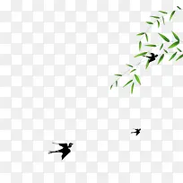 免抠春季绿色的柳叶飞翔的燕子