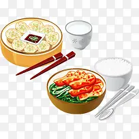 矢量素材餐饮美食蒸饺米饭素材