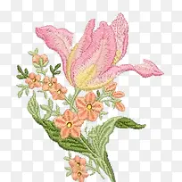 绣花艺术粉红花卉图案