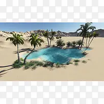 沙漠椰树水矢量背景素材