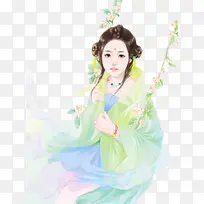 坐秋千的美女古风手绘