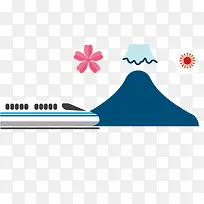 矢量ppt卡通富士山下的高铁