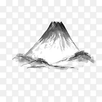矢量手绘黑白山水日本富士山