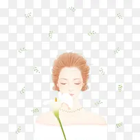 手绘落叶和女孩