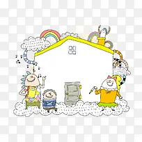 卡通手绘怪物之家插画矢量素材