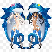 卡通立绘鲸鱼内衣女孩