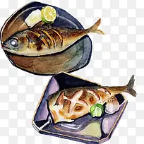 烤鱼手绘画素材图片