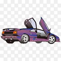 矢量卡通手绘紫色高贵跑车