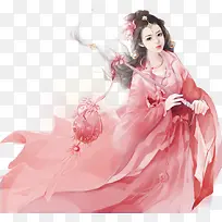 提灯粉衣仙女古风手绘