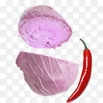 切开的紫包菜小红椒