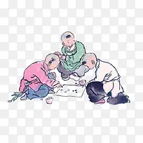 水墨儿童下棋