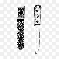 黑白藏族刀具矢量