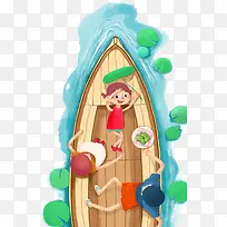 手绘绿色漂浮的小船粽子
