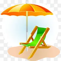 手绘沙滩太阳伞躺椅