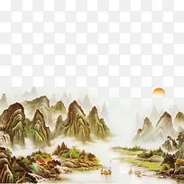 水彩山水中国画