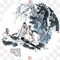 中国风水墨风格创意诗人作诗