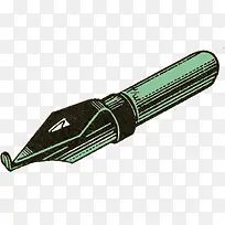 绿色金属钢笔笔头手绘