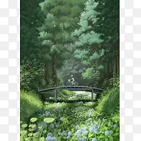 绿色树叶小桥壁纸