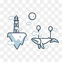 漂浮灯塔与鲨鱼