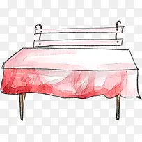 手绘红色餐桌椅插画