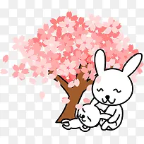 粉色樱花树和兔子