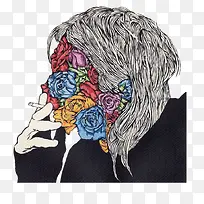 卡通玫瑰花人脸