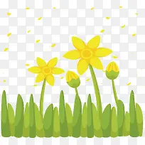 清新黄色的花瓣和花朵矢量图
