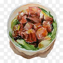 手绘中国菜大碗红烧肉