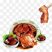 手绘水彩中国菜红烧肉