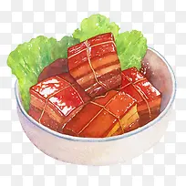 手绘中国菜荤菜红烧肉